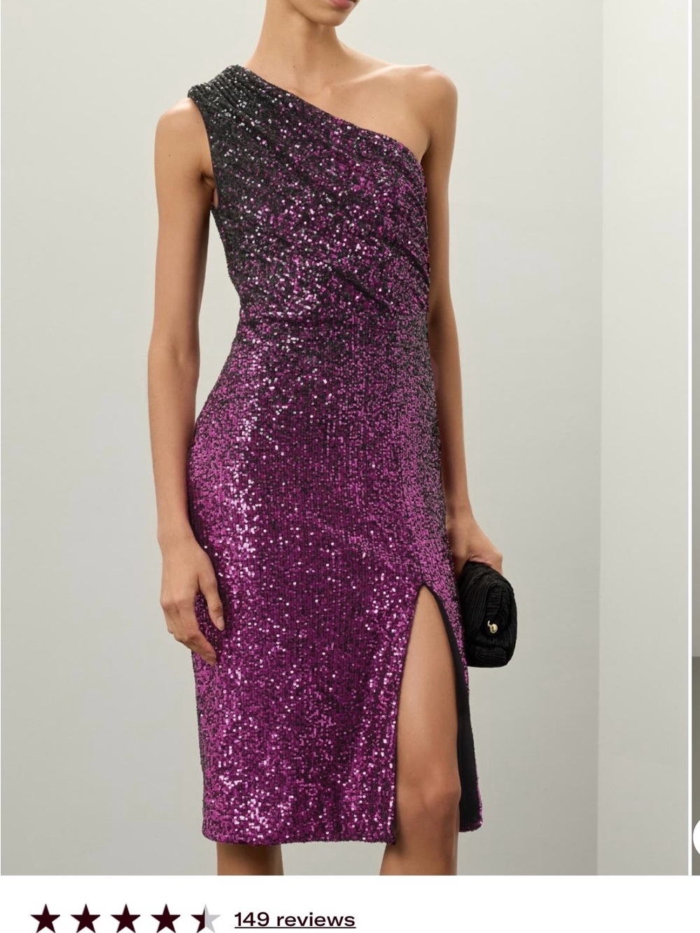 Dress the Population One-Shoulder Magenta Sequin Midi Dress with Black Ombre